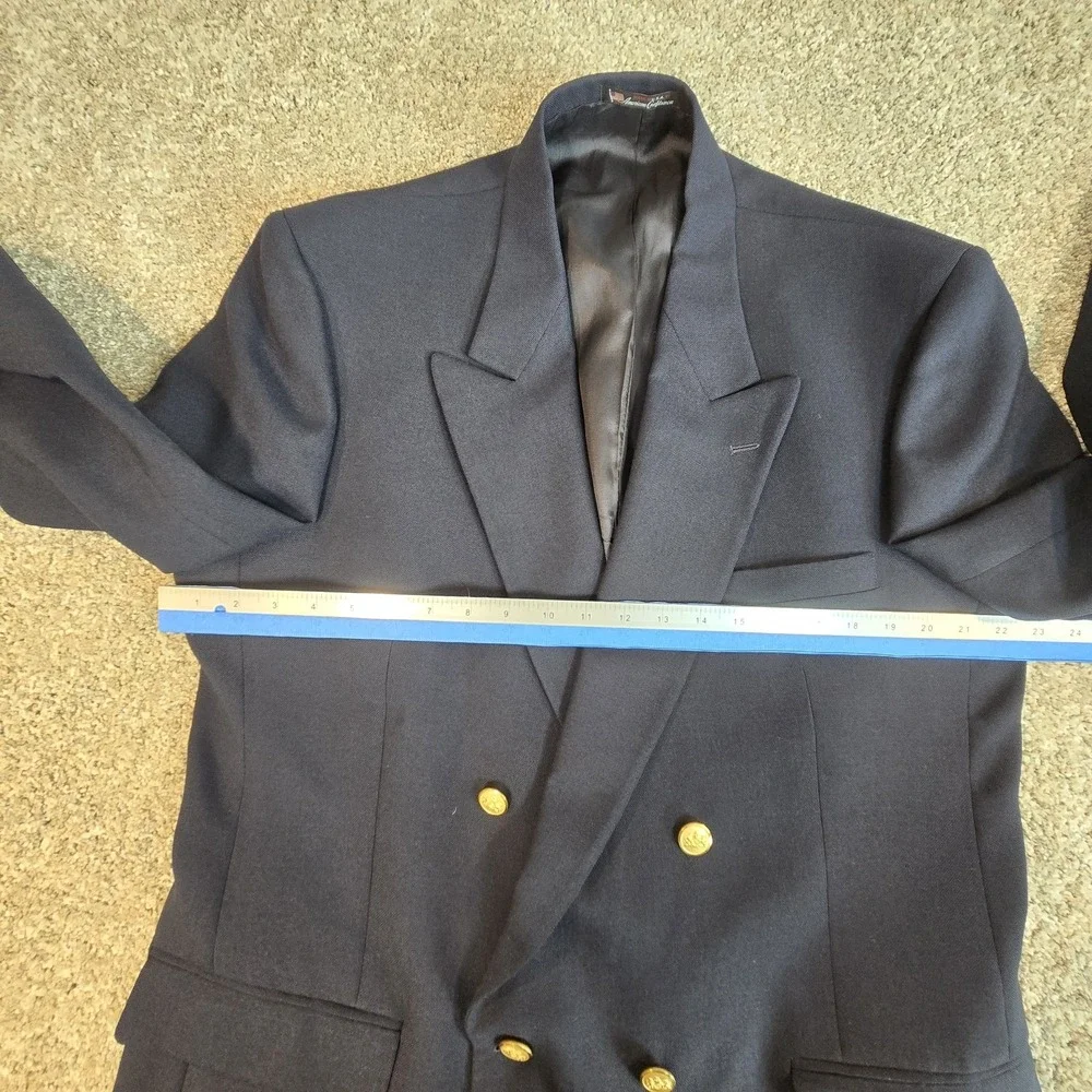 Stafford Blazer Men 44L Navy Blue Gold Button Double Breasted Sports Coat Jacket - Picture 7 of 10